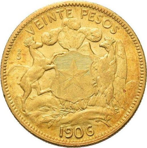 Reverso 20 Pesos 1906 So - valor de la moneda de oro - Chile, República