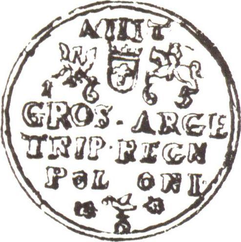 Rewers monety - Trojak 1665 AT - cena srebrnej monety - Polska, Jan II Kazimierz