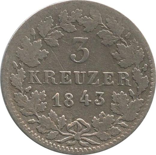 Реверс монеты - 3 крейцера 1843 года - цена серебряной монеты - Баден, Леопольд