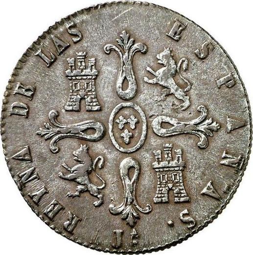 Reverso 8 maravedíes 1838 Ja "Valor nominal sobre el reverso" - valor de la moneda  - España, Isabel II