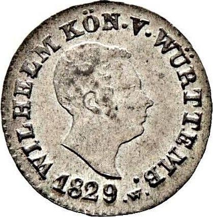 Anverso 1 Kreuzer 1829 W - valor de la moneda de plata - Wurtemberg, Guillermo I