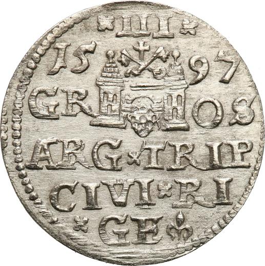 Реверс монеты - Трояк (3 гроша) 1597 года "Рига" - цена серебряной монеты - Польша, Сигизмунд III Ваза