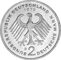 Reverso 2 marcos 1979 D "Kurt Schumacher" - valor de la moneda  - Alemania, RFA