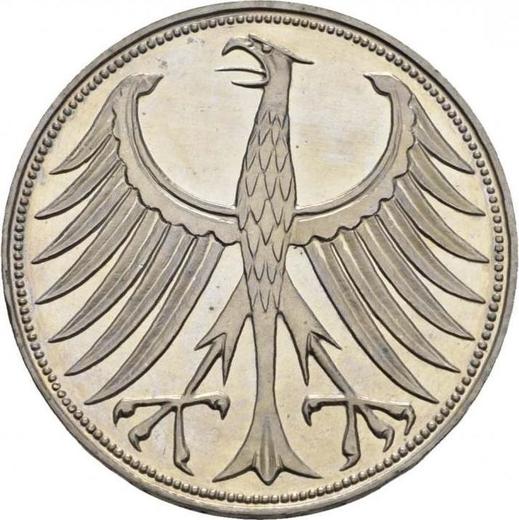 Реверс монеты - 5 марок 1960 года F - цена серебряной монеты - Германия, ФРГ