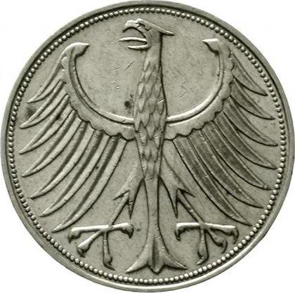 Реверс монеты - 5 марок 1951-1974 года Двойная надпись на гурте - цена серебряной монеты - Германия, ФРГ