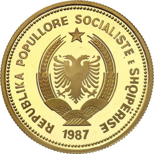 Reverso 5 leke 1987 "Puerto de Durrës" - valor de la moneda de oro - Albania, República Popular