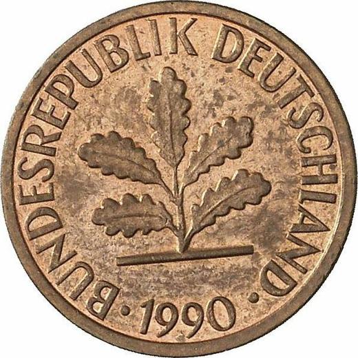 Реверс монеты - 1 пфенниг 1990 года J - цена  монеты - Германия, ФРГ