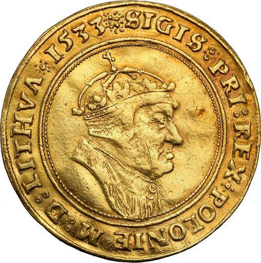 Аверс монеты - 2 дуката 1533 года CS Антикварная подделка - цена золотой монеты - Польша, Сигизмунд I Старый