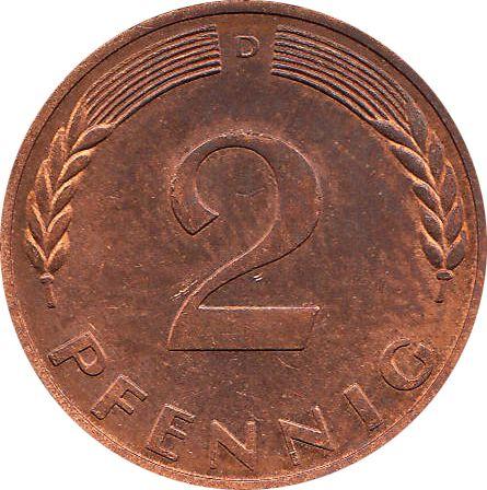 Аверс монеты - 2 пфеннига 1970 года D - цена  монеты - Германия, ФРГ