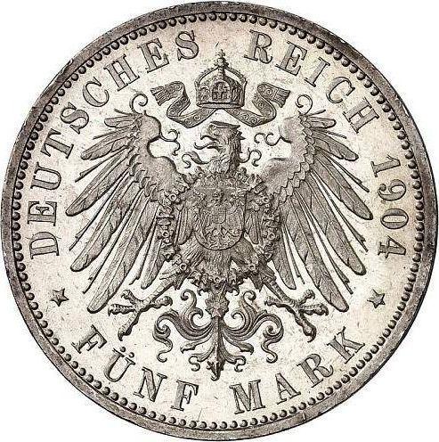 Reverso 5 marcos 1904 F "Würtenberg" - valor de la moneda de plata - Alemania, Imperio alemán