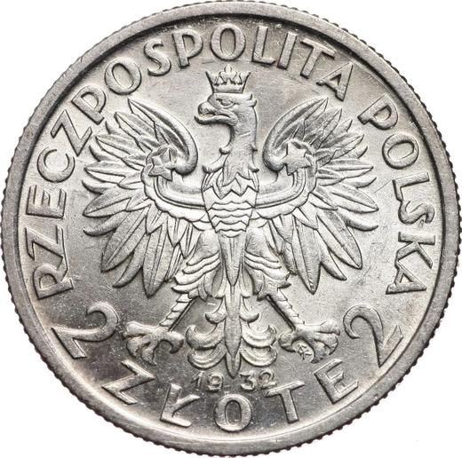 Аверс монеты - 2 злотых 1932 года "Полония" - цена серебряной монеты - Польша, II Республика