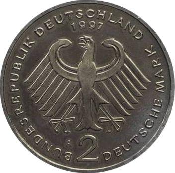 Reverse 2 Mark 1997 A "Ludwig Erhard" -  Coin Value - Germany, FRG
