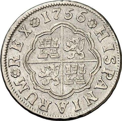 Rewers monety - 1 real 1756 S PJ - cena srebrnej monety - Hiszpania, Ferdynand VI
