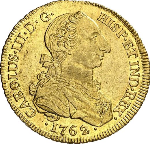 Awers monety - 8 escudo 1762 NR JV "Typ 1762-1771" - cena złotej monety - Kolumbia, Karol III