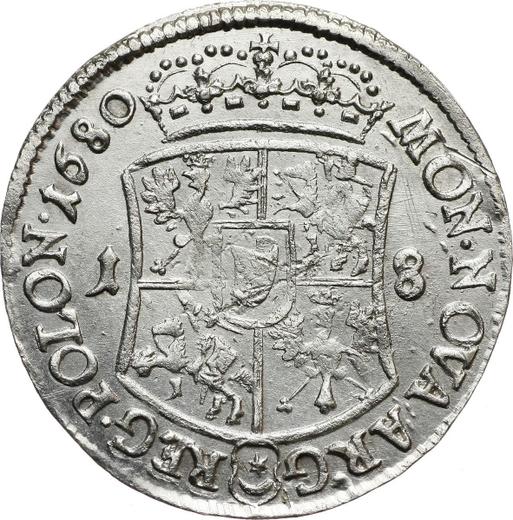 Reverso Ort (18 groszy) 1680 TLB "Escudo cóncavo" - valor de la moneda de plata - Polonia, Juan III Sobieski
