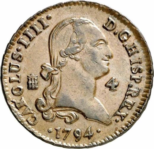 Аверс монеты - 4 мараведи 1794 года - цена  монеты - Испания, Карл IV