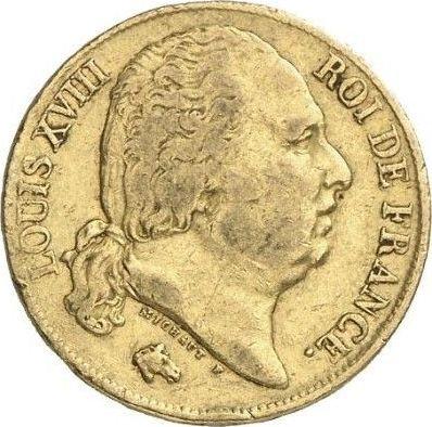 Аверс монеты - 20 франков 1822 года H "Тип 1816-1824" Ля-Рошель - цена золотой монеты - Франция, Людовик XVIII