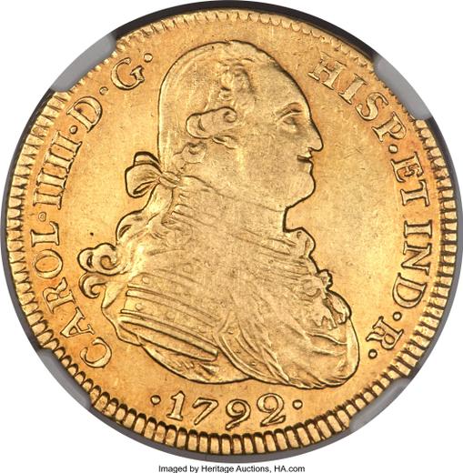 Аверс монеты - 4 эскудо 1792 года Mo FM - цена золотой монеты - Мексика, Карл IV