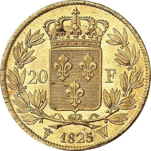 Reverse 20 Francs 1825 W "Type 1825-1830" Lille - France, Charles X
