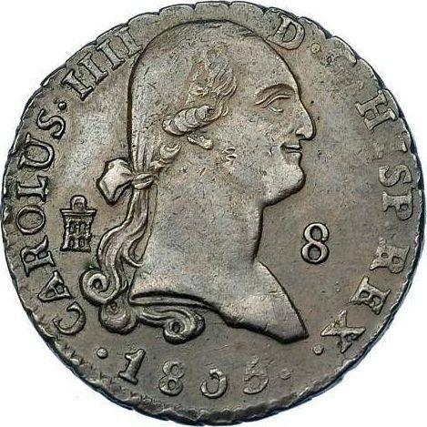 Аверс монеты - 8 мараведи 1805 года - цена  монеты - Испания, Карл IV