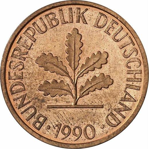 Reverso 2 Pfennige 1990 D - valor de la moneda  - Alemania, RFA