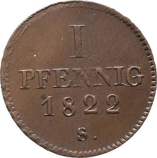 Реверс монеты - 1 пфенниг 1822 года S - цена  монеты - Саксония-Альбертина, Фридрих Август I