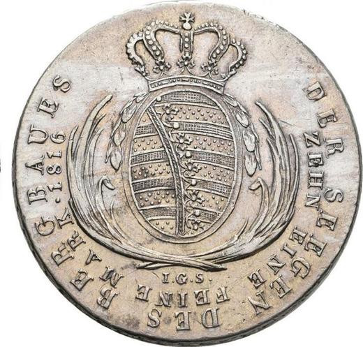 Reverso Tálero 1816 I.G.S. "Minero" - valor de la moneda de plata - Sajonia, Federico Augusto I