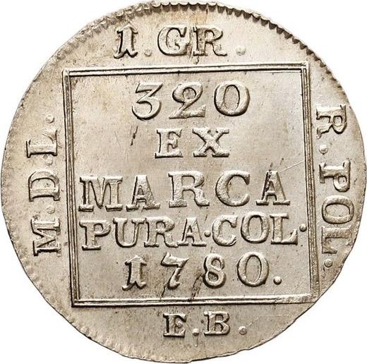 Реверс монеты - Сребреник (1 грош) 1780 года EB - цена серебряной монеты - Польша, Станислав II Август