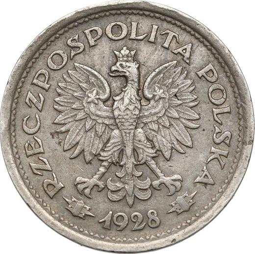 Аверс монеты - Пробный 1 злотый 1928 года "Дубовый венок" Никель Без надписи PRÓBA - цена  монеты - Польша, II Республика