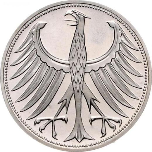 Реверс монеты - 5 марок 1967 года G - цена серебряной монеты - Германия, ФРГ