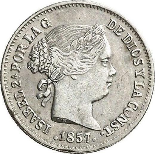 Аверс монеты - 1 реал 1857 года Восьмиконечные звёзды - цена серебряной монеты - Испания, Изабелла II