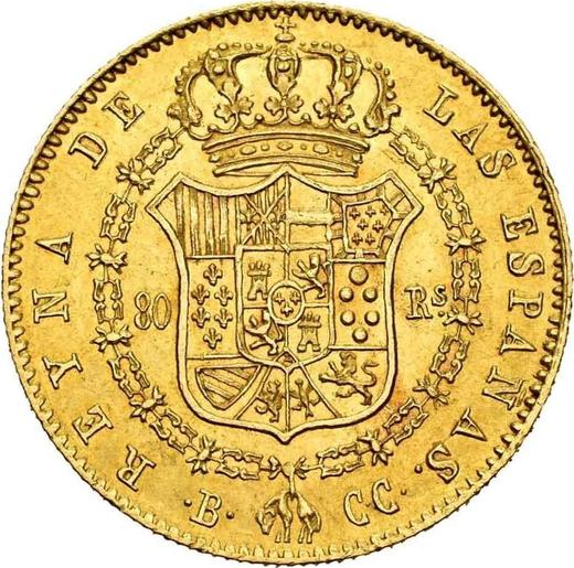 Реверс монеты - 80 реалов 1842 года B CC - цена золотой монеты - Испания, Изабелла II