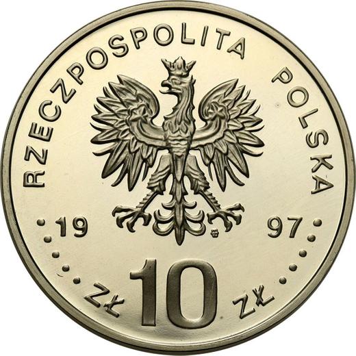 Аверс монеты - 10 злотых 1997 года MW ET "Стефан Баторий" Поясной портрет - цена серебряной монеты - Польша, III Республика после деноминации