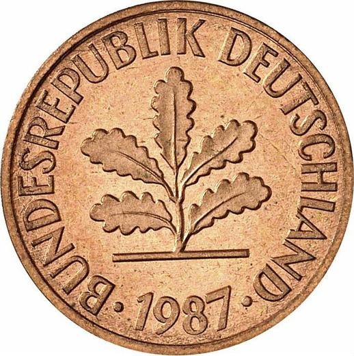 Реверс монеты - 2 пфеннига 1987 года G - цена  монеты - Германия, ФРГ