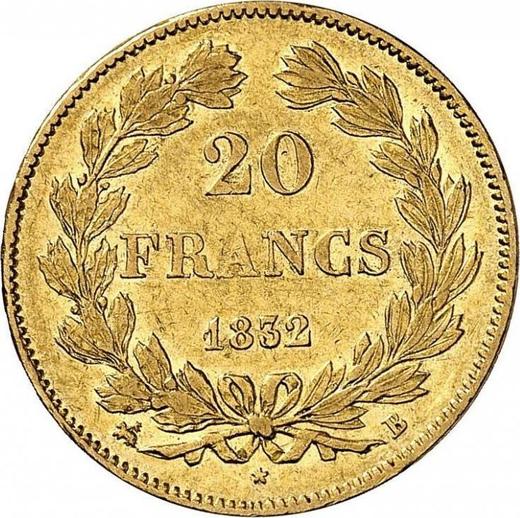 Reverso 20 francos 1832 B "Tipo 1832-1848" Ruan - valor de la moneda de oro - Francia, Luis Felipe I