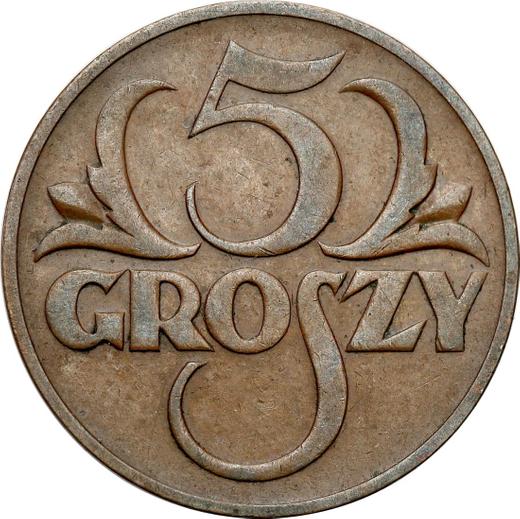 Реверс монеты - 5 грошей 1934 года WJ - цена  монеты - Польша, II Республика