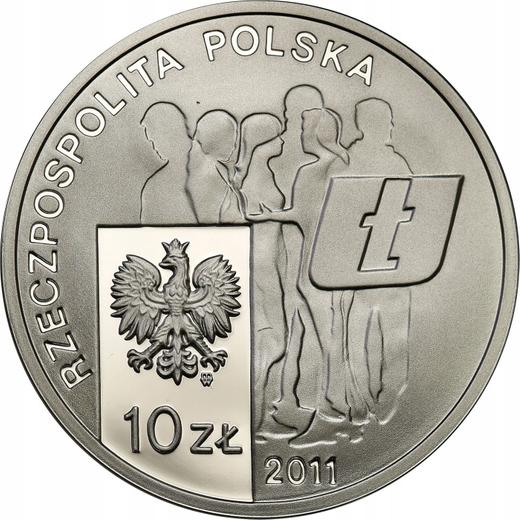Аверс монеты - 10 злотых 2011 года MW ET "30 лет Независимому Студенческому Союзу (NZS)" - цена серебряной монеты - Польша, III Республика после деноминации