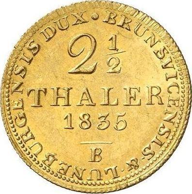 Reverso 2 1/2 táleros 1835 B - valor de la moneda de oro - Hannover, Guillermo IV