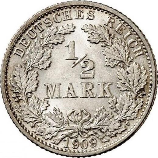 Аверс монеты - 1/2 марки 1909 года G "Тип 1905-1919" - цена серебряной монеты - Германия, Германская Империя