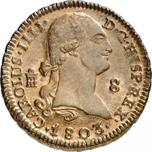 Аверс монеты - 8 мараведи 1803 года - цена  монеты - Испания, Карл IV