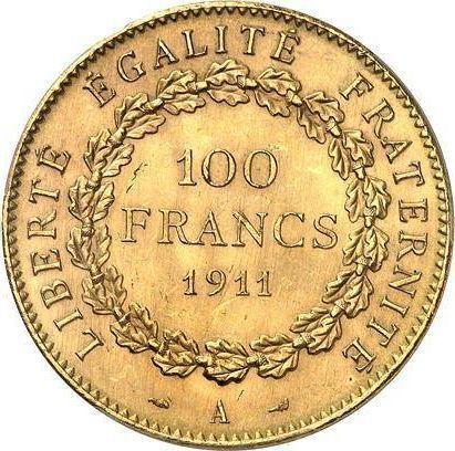Реверс монеты - 100 франков 1911 года A "Тип 1878-1914" Париж - цена золотой монеты - Франция, Третья республика