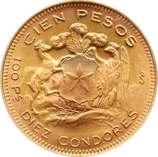 Rewers monety - 100 peso 1958 So - cena złotej monety - Chile, Republika (Po denominacji)