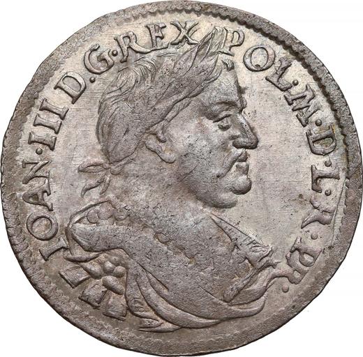 Аверс монеты - Орт (18 грошей) 1677 года MH "Щит прямой" - цена серебряной монеты - Польша, Ян III Собеский