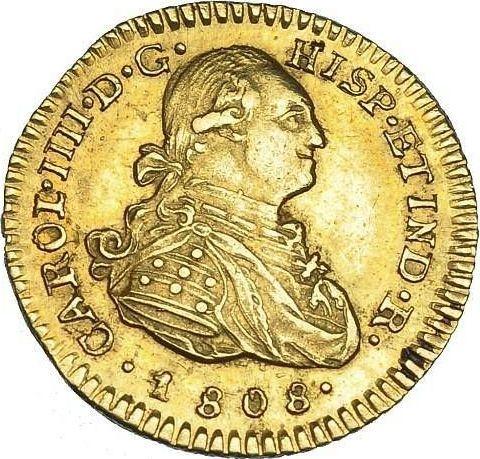 Аверс монеты - 1 эскудо 1808 года P JF - цена золотой монеты - Колумбия, Карл IV