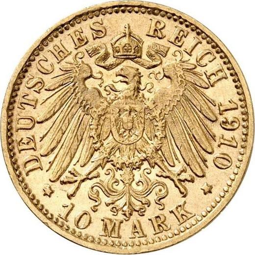 Reverso 10 marcos 1910 F "Würtenberg" - valor de la moneda de oro - Alemania, Imperio alemán