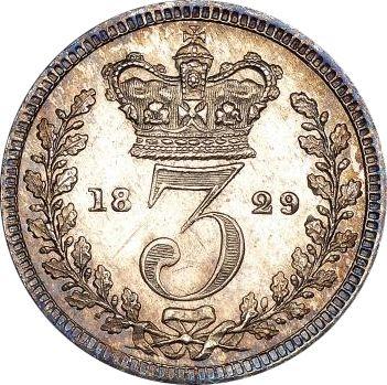 Реверс монеты - 3 пенса 1829 года "Монди" - цена серебряной монеты - Великобритания, Георг IV