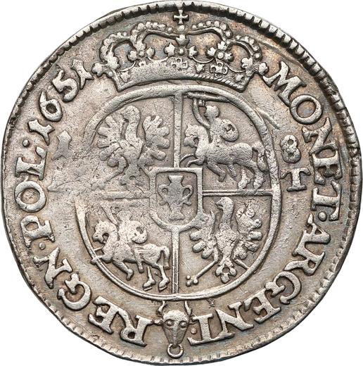Реверс монеты - Орт (18 грошей) 1651 года AT - цена серебряной монеты - Польша, Ян II Казимир