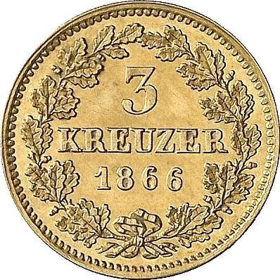 Reverso 3 kreuzers 1866 Oro - valor de la moneda de oro - Baviera, Luis II de Baviera