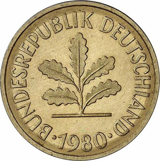 Реверс монеты - 5 пфеннигов 1980 года J - цена  монеты - Германия, ФРГ