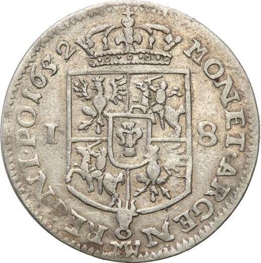 Reverso Ort (18 groszy) 1652 MW "Tipo 1650-1655" - valor de la moneda de plata - Polonia, Juan II Casimiro